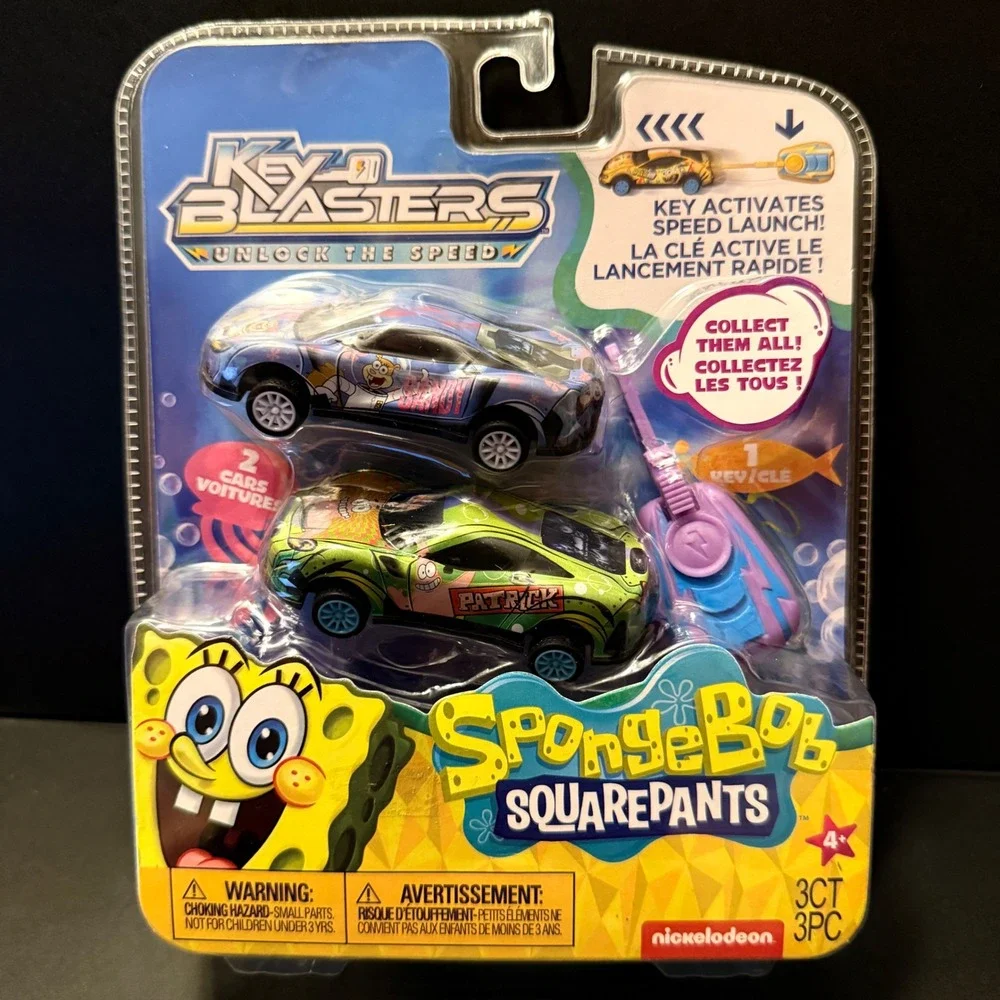 3 SETS Nickelodeon Key Blasters SpongeBob SquarePants Toy Cars Kids NEW